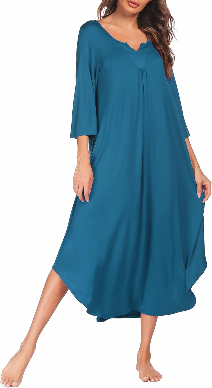 Ekouaer Long Nightgown for Women with 3/4 Sleeves and Comfort