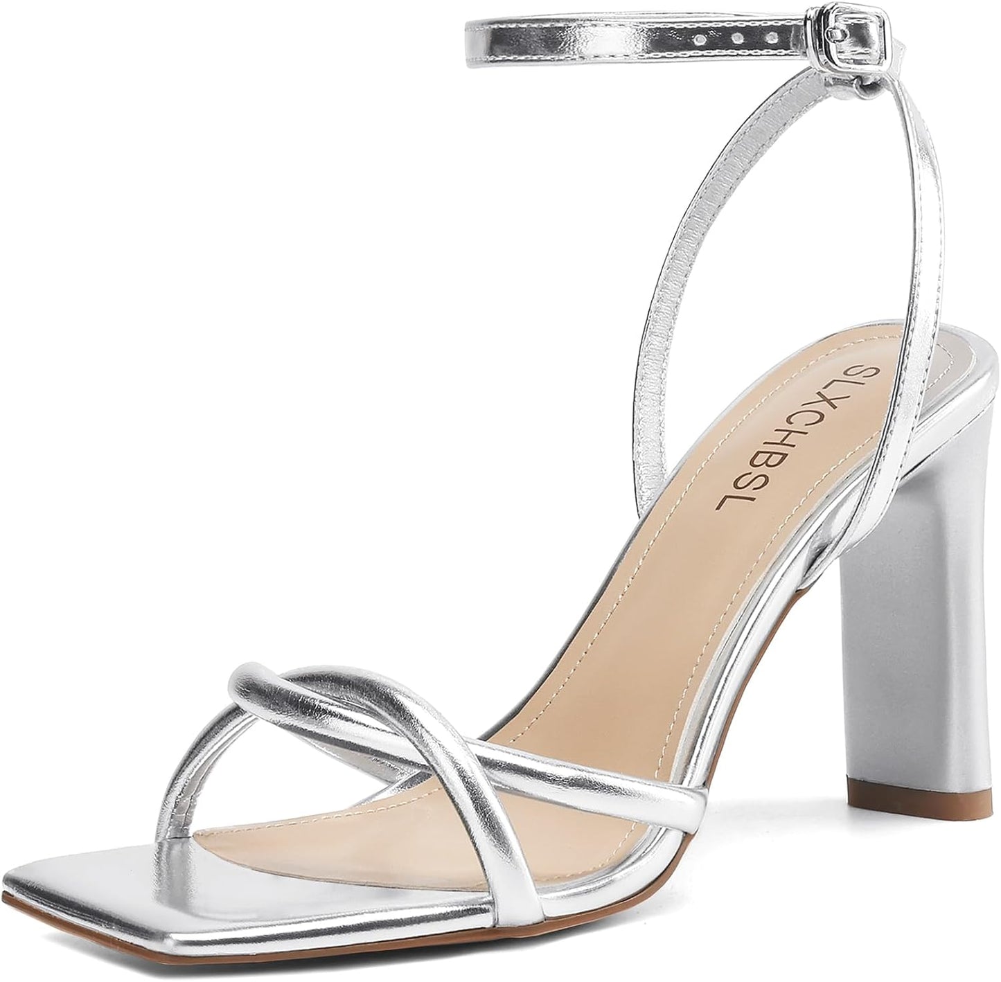 Womens Sandals Square Open Toe Strappy Heels for Comfort