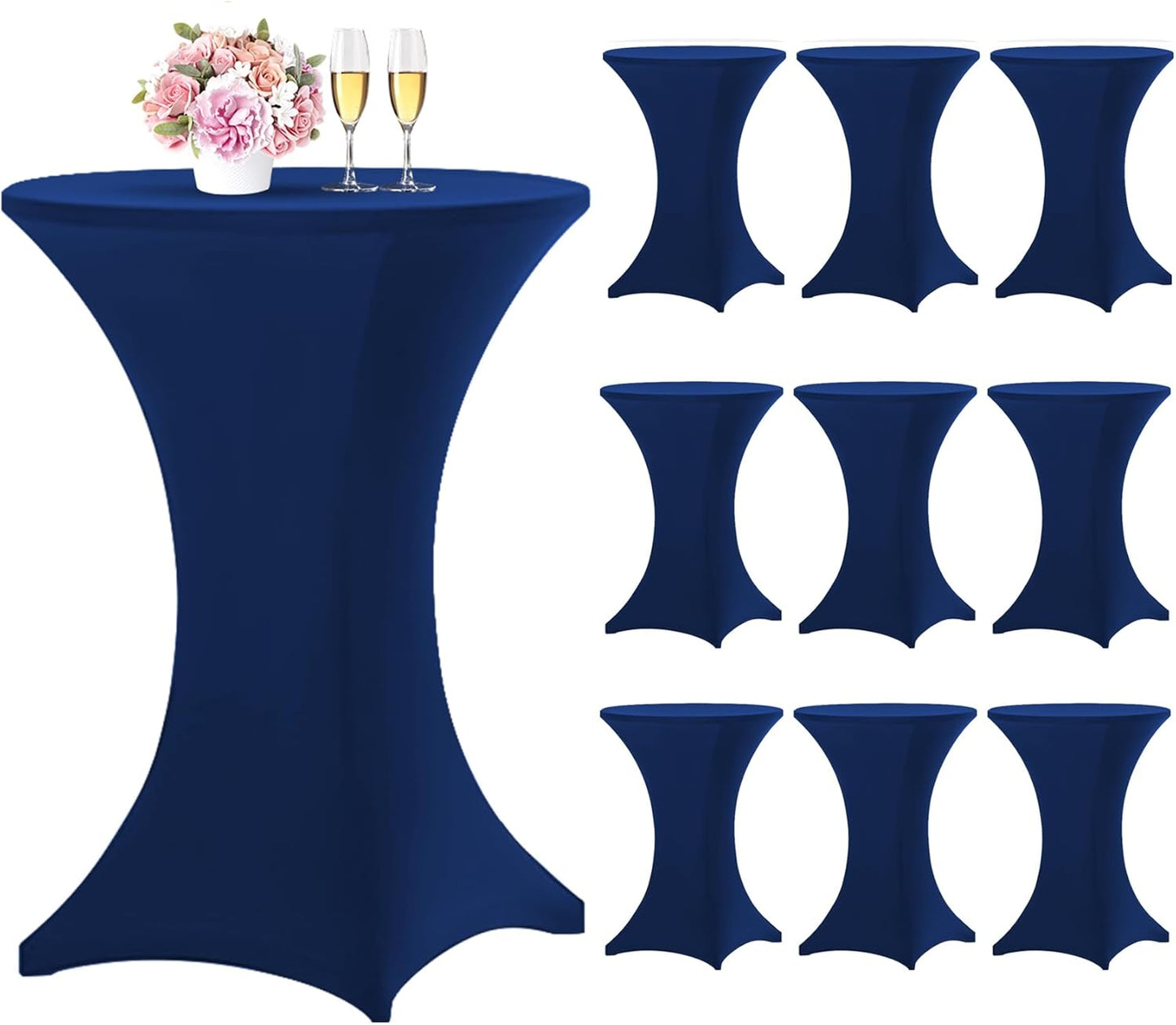 10 Pack Navy Blue Cocktail Table Covers - Stretchy & Stylish! 