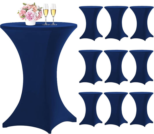 10 Pack Navy Blue Cocktail Table Covers - Stretchy & Stylish! 