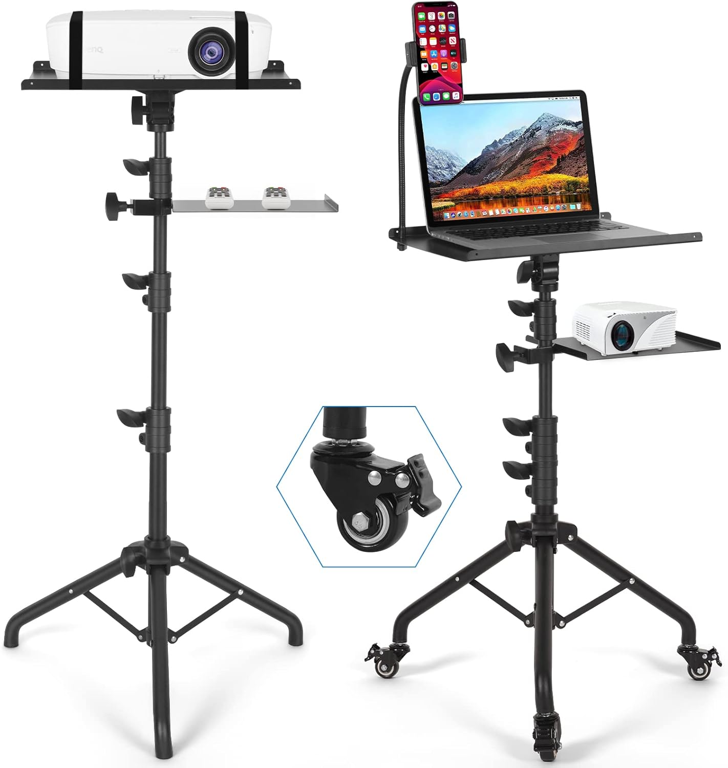 Portable Laptop Tripod on Wheels | Adjustable Height & 2 Shelves by Tossbiss