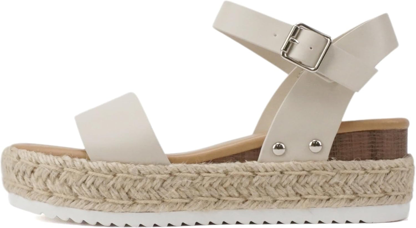Soda CLIP Women Open Toe Ankle Strap Platform Espadrille Sandal