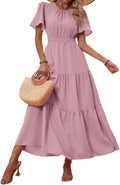 Women's Boho Floral Maxi Dress - Flowy Smocked Waist Shoes