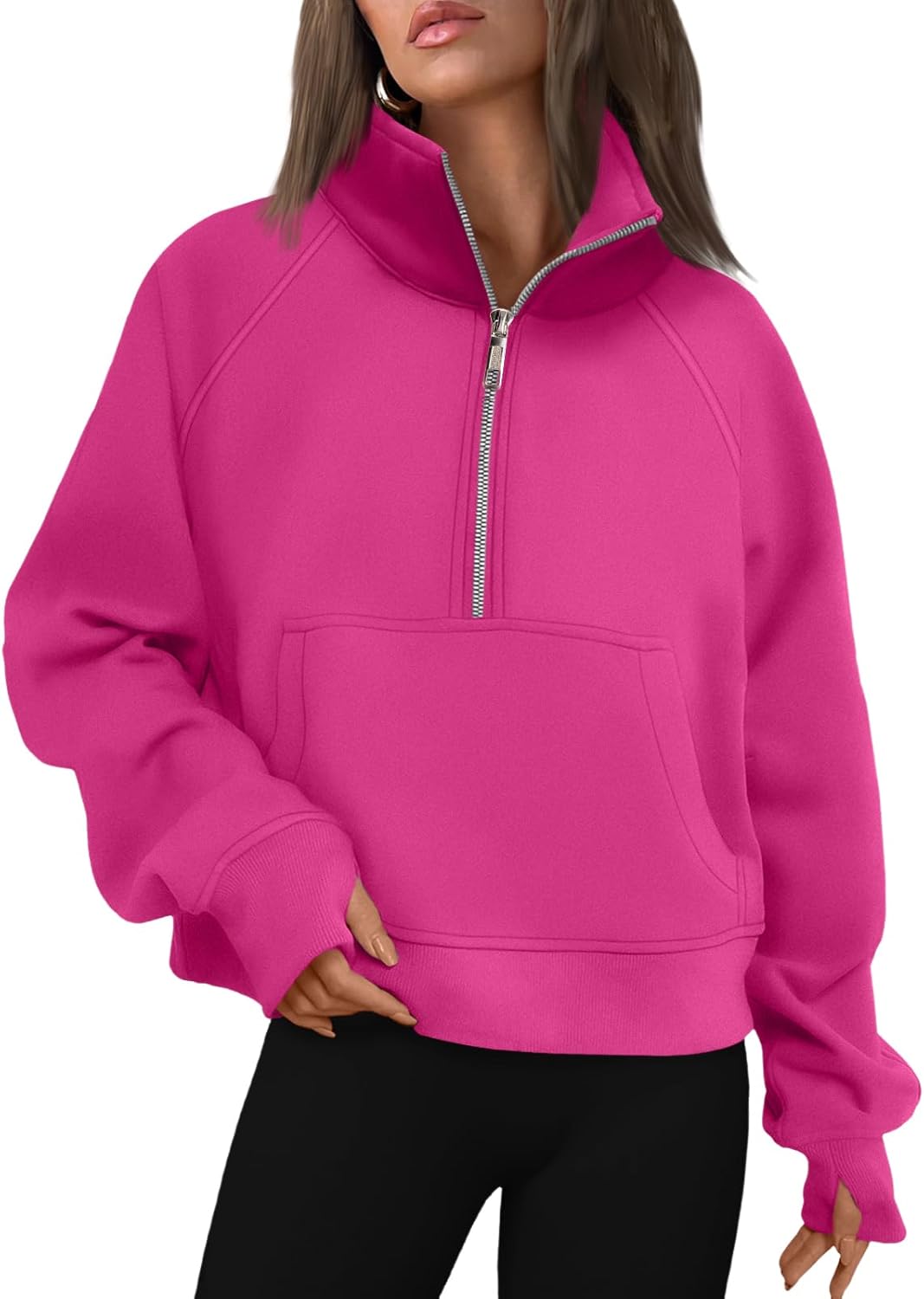 AUTOMET Womens Half Zip Cropped Pullover Fleece Hoodie Fashion