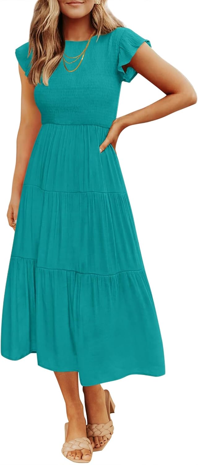 ZESICA Women's Casual Flutter Sleeve Midi Dress for Summer Fun