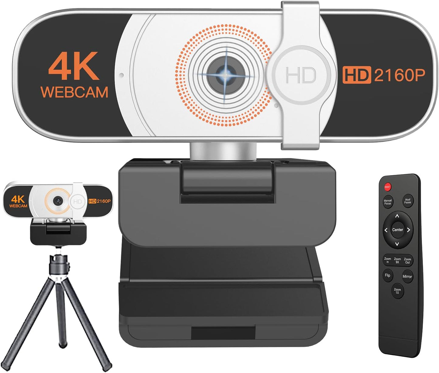 4K Webcam with Remote Control and Privacy Cover for Video Calls
