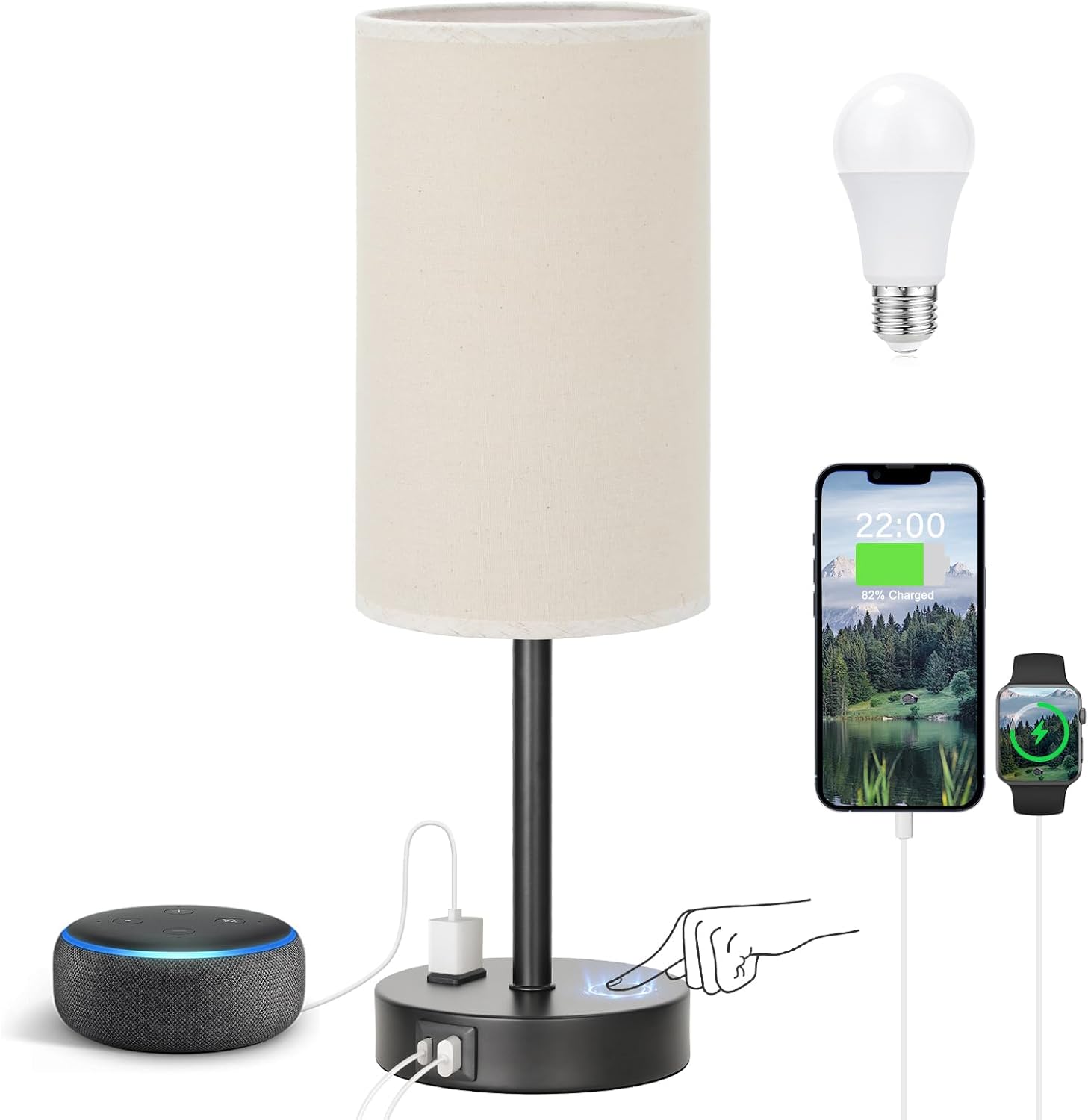 Touch Table Lamp with USB Charging and Dimmable Features