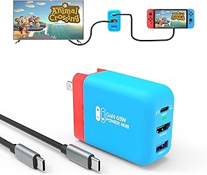TreasLin Switch Dock Charger 65W Portable TV Adapter for Gaming