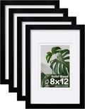 8x12 Picture Frames Set of 4 - Solid Wood Frames for Tabletop & Wall