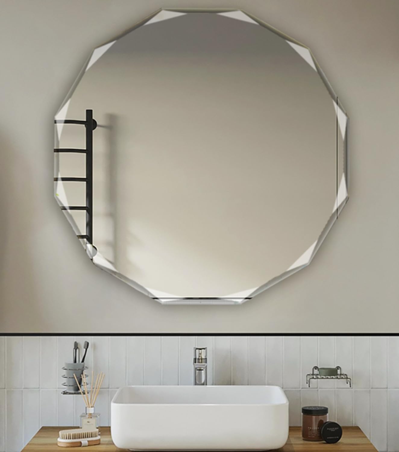 Single Beveled Edge Circle Mirror for Modern Bathroom Decor
