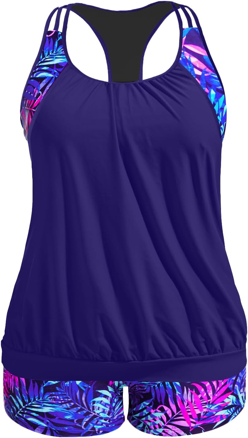 Holipick Plus Size Tankini Swimsuit with Tummy Control Shorts