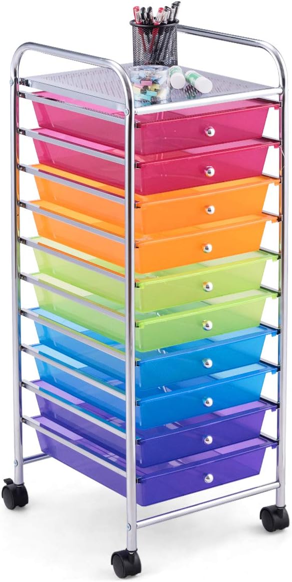 10 Drawer Rolling Cart for Classroom and Office Organization