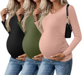 Ekouaer Womens Maternity V-Neck Tops 3-Pack - Soft Stretch for Growing