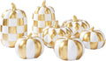 White and Gold Checkered Pumpkin Decor 7-Pack - Chic Fall Centerpiece