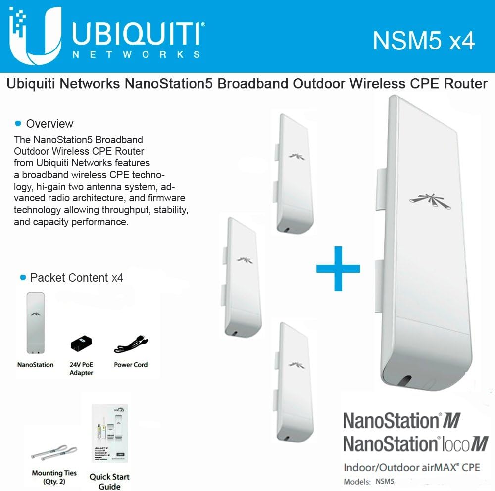 Ubiquiti NanoStation M5 Bundle of 4 for Outdoor Connectivity