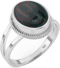 Sterling Silver 925 Ring with Natural Bloodstone Oval Gemstone