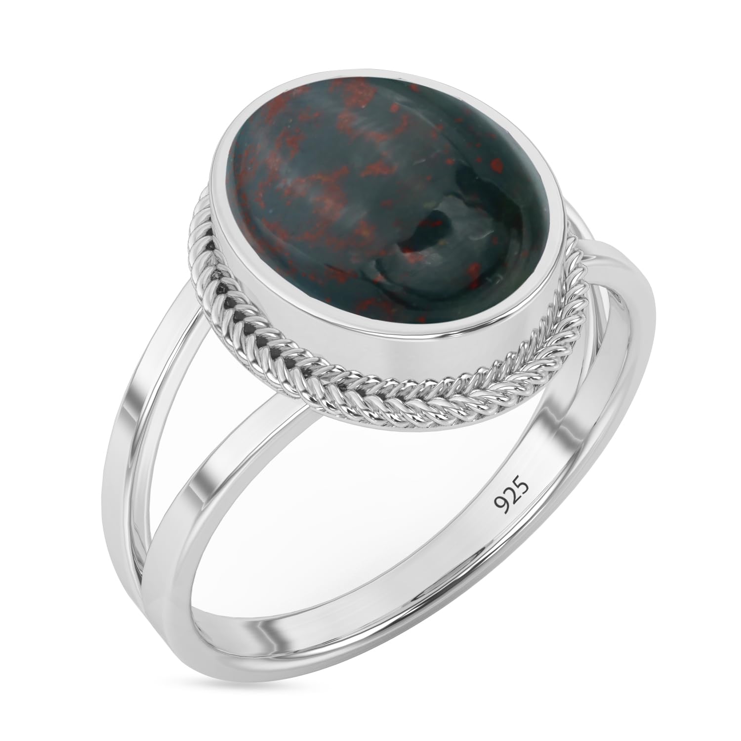 925 Sterling Silver Ring with Bloodstone for Elegant Women