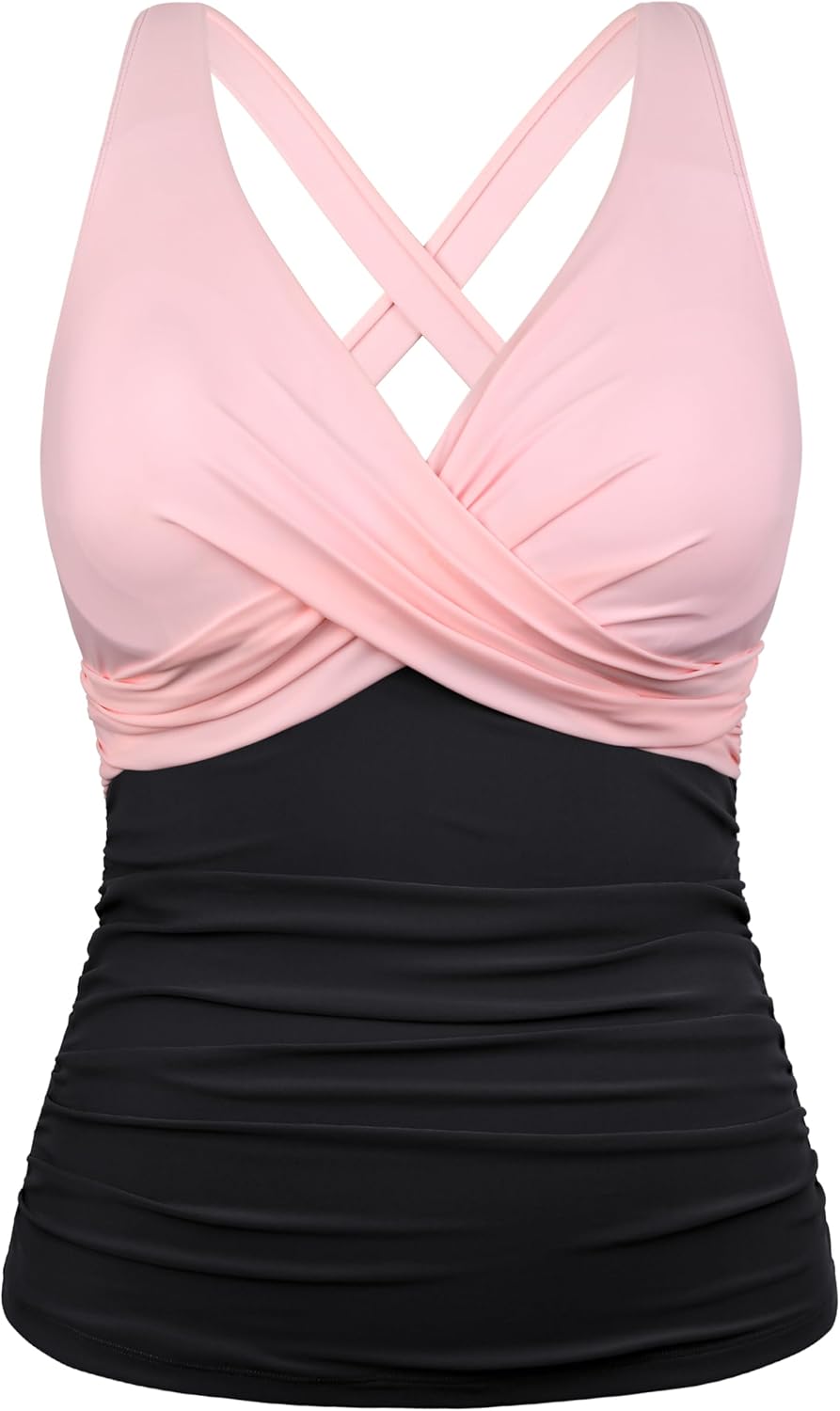 Firpearl Underwire Tankini Top for Big Bust with Tummy Control