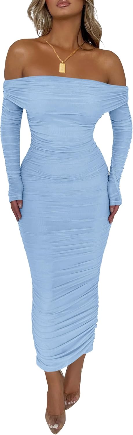 PRETTYGARDEN Women's Off The Shoulder Maxi Dress for Fall