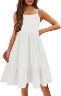 Girl's Summer Sundress Spaghetti Strap Linen Midi Dress - Lightweight