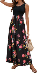 Sherosa Boho Chevron Floral Maxi Dress - Flowy Summer Party Dress