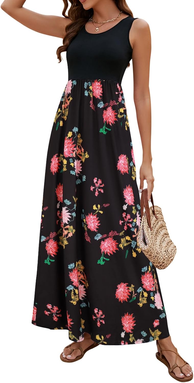 Boho Chevron Striped Floral Maxi Dress for Women by Sherosa