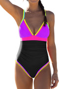 One Piece Swimsuit for Women Tummy Control Neon Tie Back - Slimming
