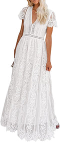 Women's V Neck Floral Lace Maxi Dress in Sage Mint - Comfortable Fit