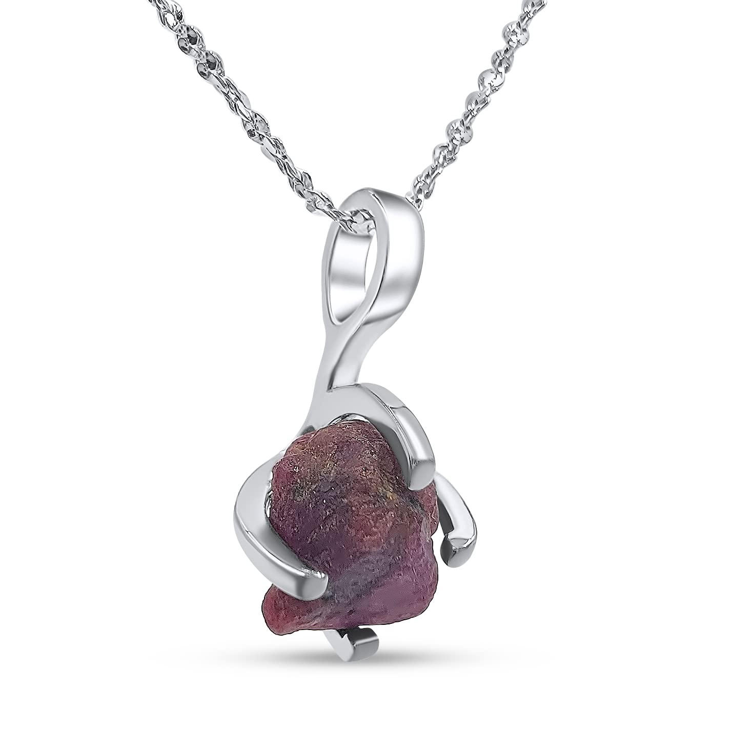 Natural Raw Pink Sapphire Pendant Necklace in White Gold