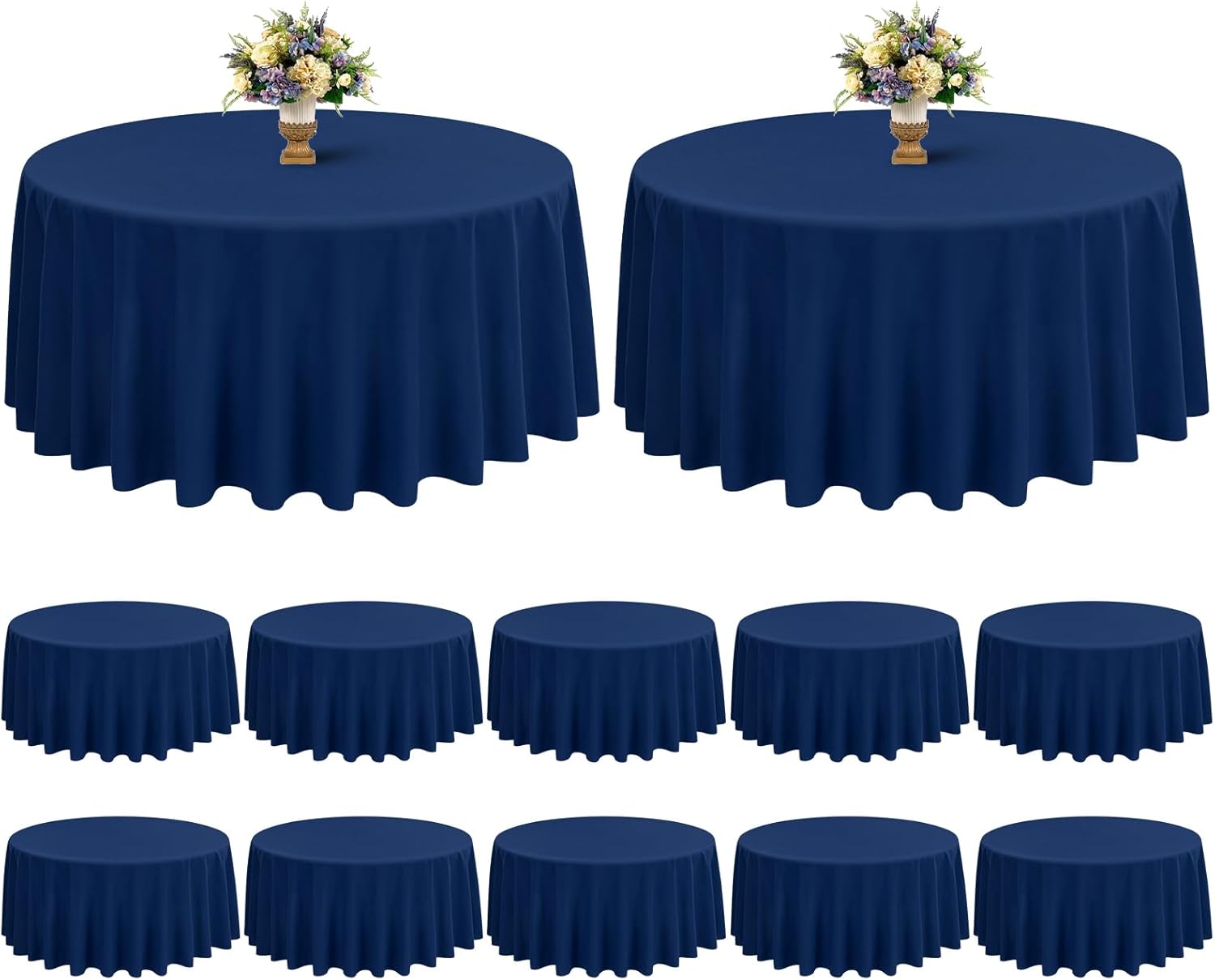 12 Pack Navy Blue Round Tablecloths 90 Inch for Events and Dining