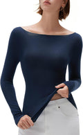 Cloud Cashmere Boat Neck Fitted Long Sleeve Shirt - Soft Semi Sheer