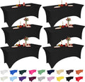 6 Pack 4 ft Black Spandex Tablecloth for Rectangular Tables - Fitted