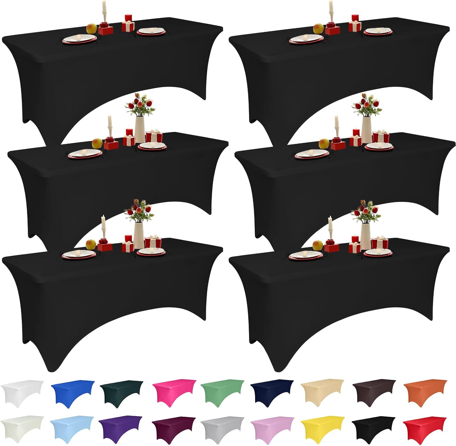 4 Feet Black Spandex Tablecloths for Events and Parties