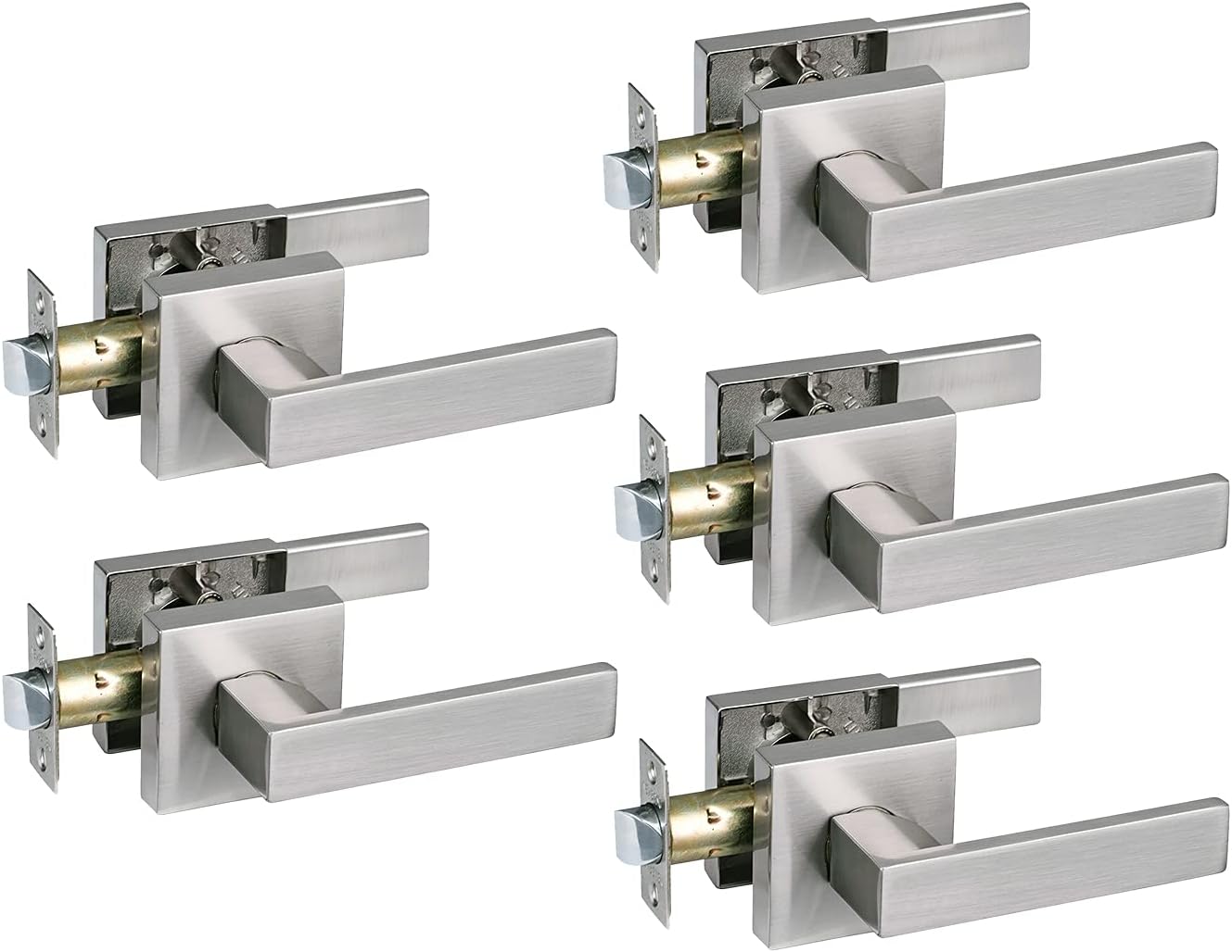 NEWBANG Satin Nickel Lever Handle Lock for Passage Doors