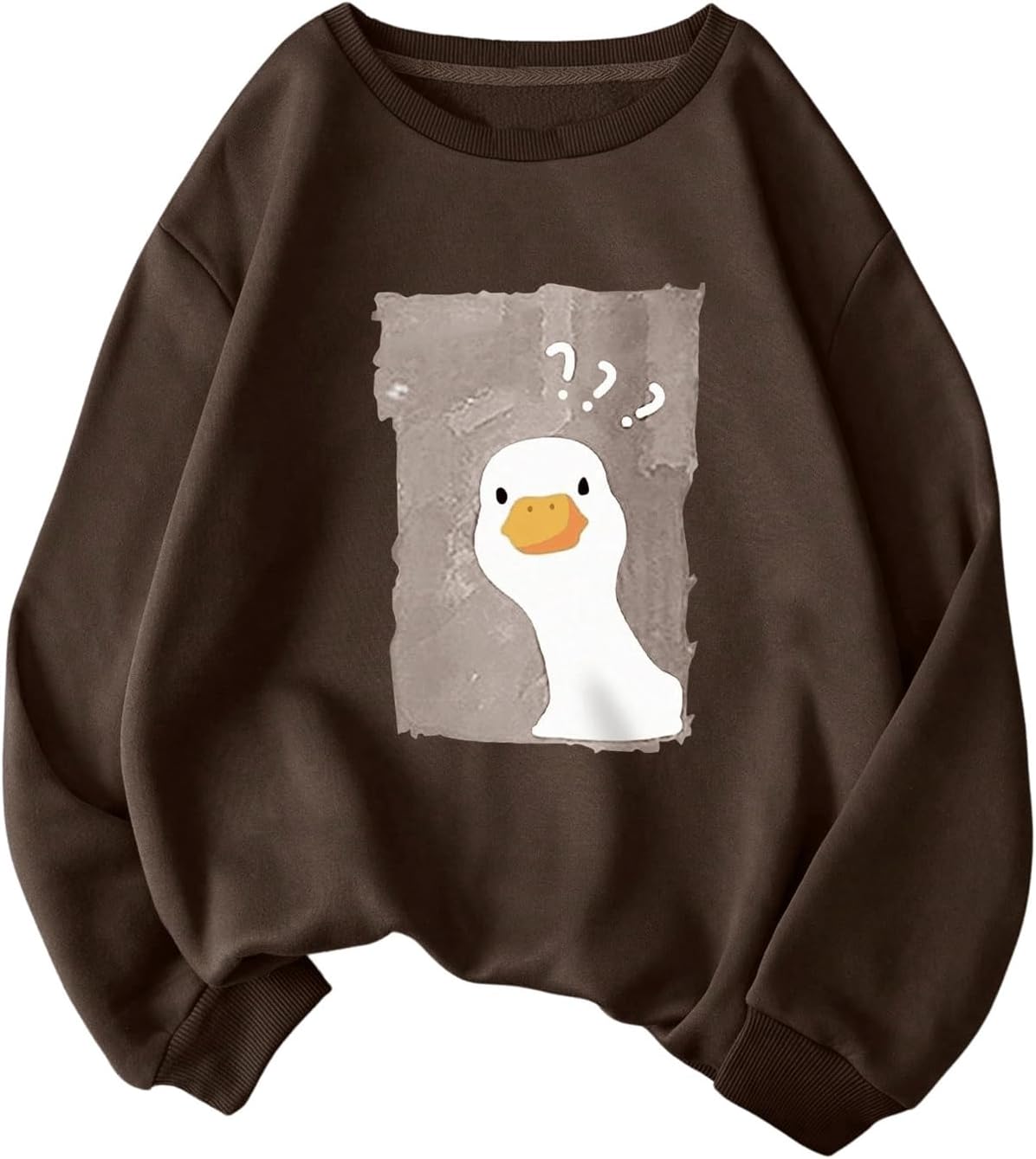 WDIRARA Cute Duck Printed Crew Neck Sweatshirt