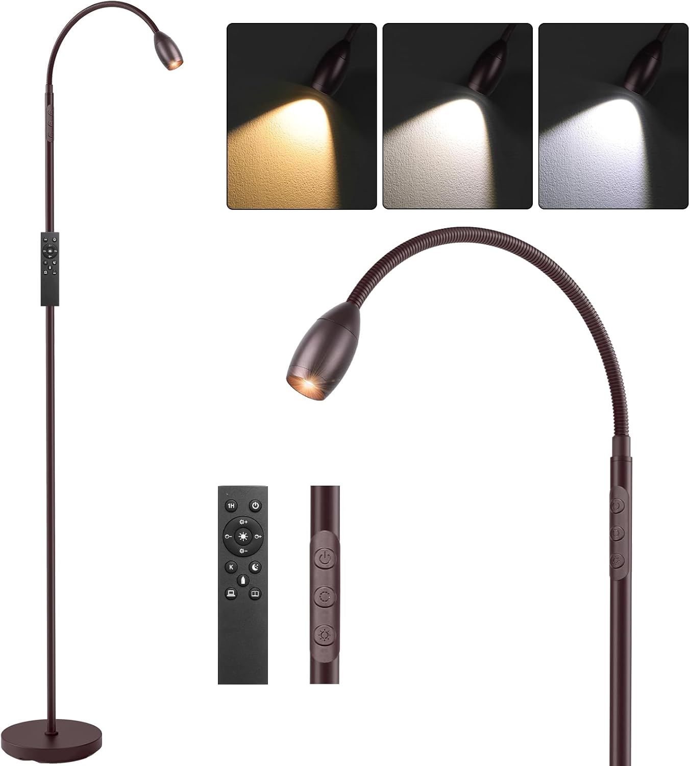 Reading Floor Lamp with Flexible Gooseneck and Remote Control