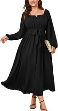 Women Plus Size Maxi Dress Long Sleeve Square Neck - Elegant Flowy