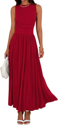 Summer Maxi Dress Sleeveless Ruched High Waisted Tank Long Sundress 20