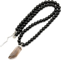 Natural Raw Tourmaline Pendant Black Onyx Beaded Necklace (Style 88FN)