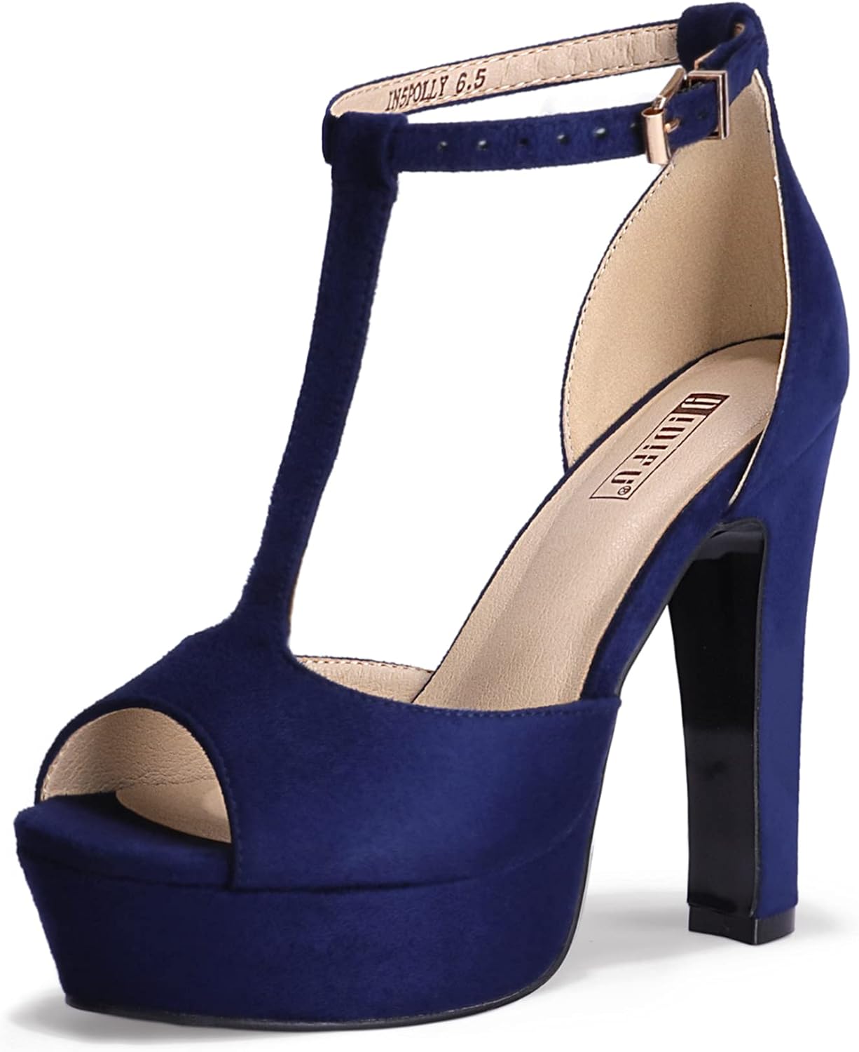 IDIFU Women's Polly Platform Chunky High Heels T-Strap Sandals