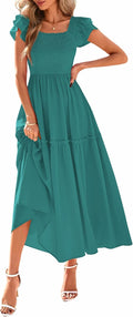 Smocked Summer Midi Dress for Women - Flowy Tiered Sundress Formal