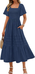 MEROKEETY Women's Summer Flowy Midi Maxi Dress with Pockets