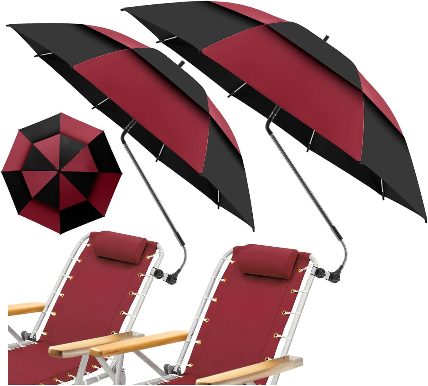 48.6in Double Canopy Beach Umbrella with Clamp for Outdoor Fun