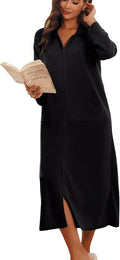 Ekouaer Zipper Robe Long Sleeves House Coat - Cozy Zip-Up Loungewear