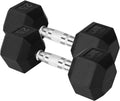 Chrome/Rubber Grip Encased Hex Dumbbells Pair - Quiet, Secure Grip