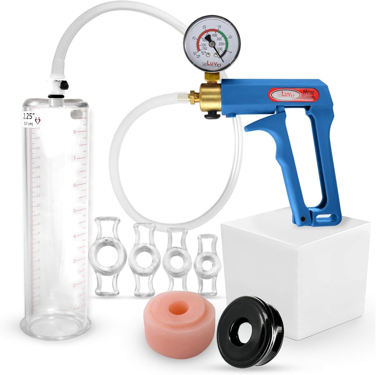 LeLuv Penis Pump Maxi with Gauge and 4 Rings for Enhanced Pleasure