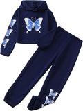 Girls' Butterfly Graphic Crop Hoodie and Matching Sweatpants Set