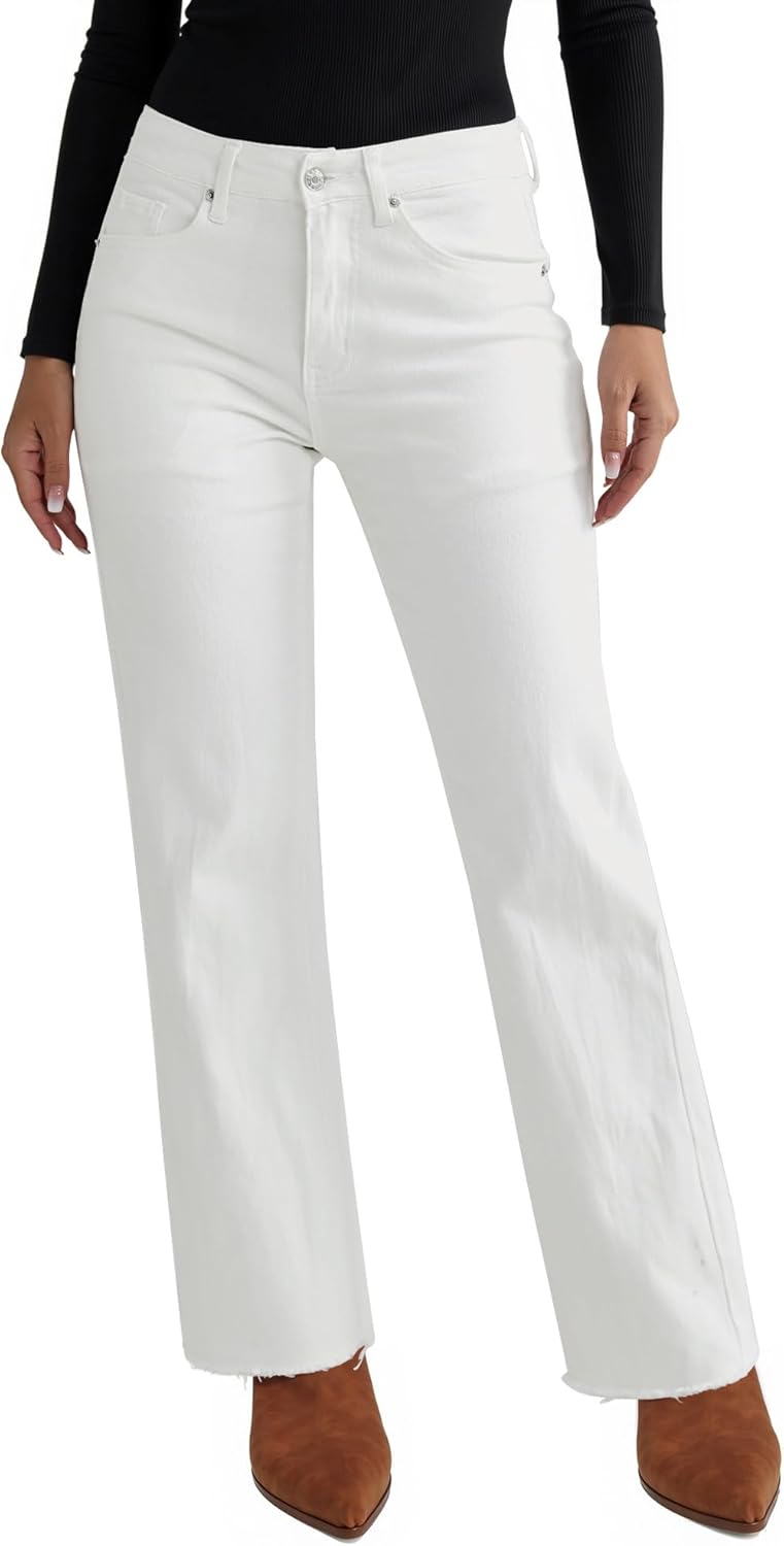 Vetinee Straight Leg Jeans for Women with Frayed Hem Style