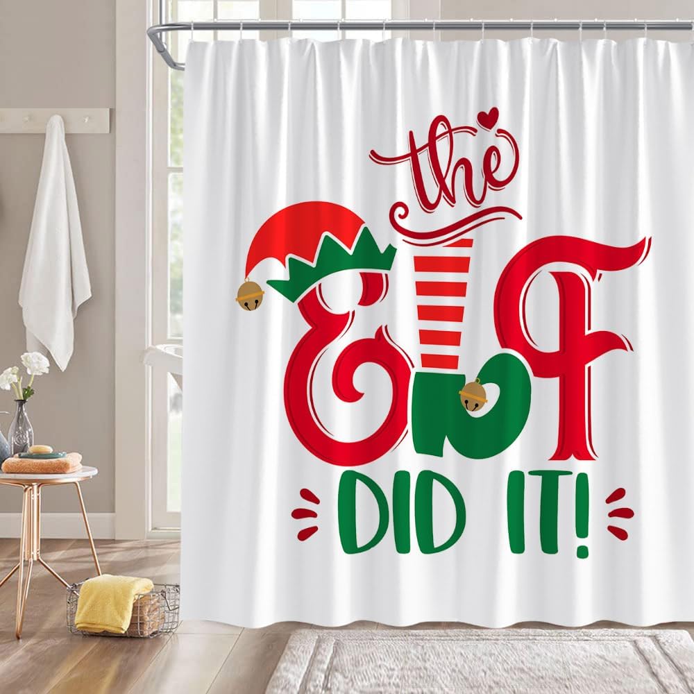 Merry Christmas Elf Shower Curtain - Festive Winter Decor