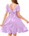 Girls Tie Back Ruffle Hem Off Shoulder Dress - Casual Elegant Fit